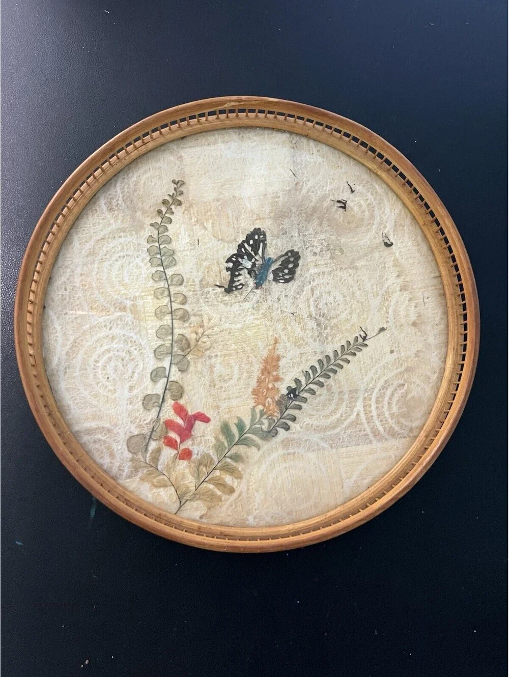 Japanese 1970s Set 5 Bamboo Pressed Butterfly Coasters & Serving Tray, 11x1.5”